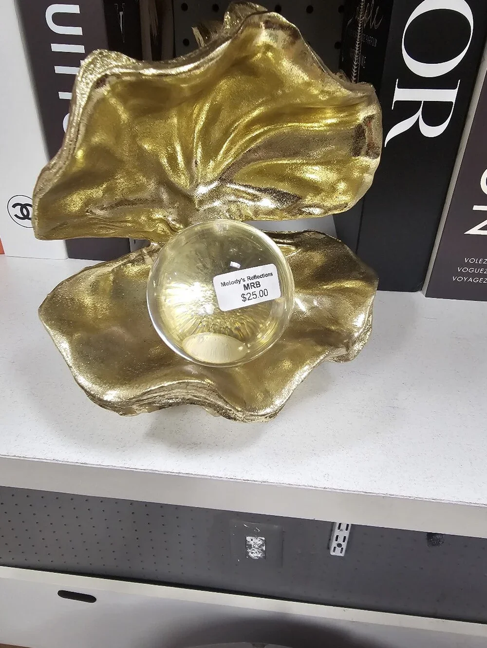 Gold Shell Decorative Accent with Glass Orb -